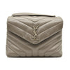 SAINT LAURENT Calfskin Matelasse Small Loulou Monogram Chain Satchel Grey Beige