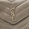 SAINT LAURENT Calfskin Matelasse Small Loulou Monogram Chain Satchel Grey Beige