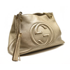 $1990 Gucci Metallic Pebbled Calfskin Medium Soho Chain Shoulder Bag Golden Beige