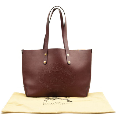 Burberry Calfskin Crest Embossed Small Tote Burgundy