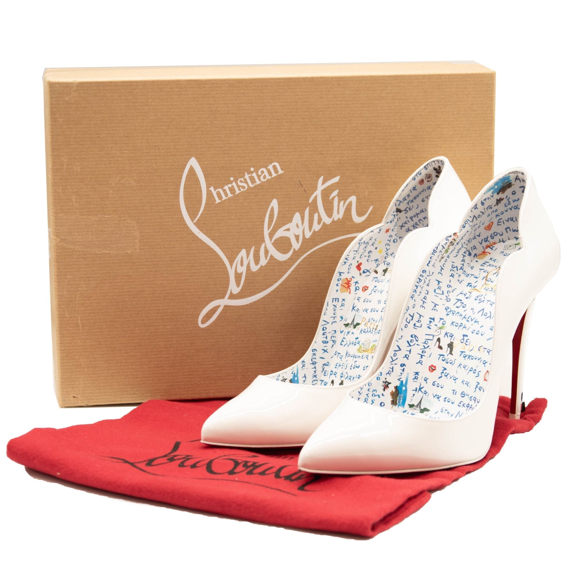 Christian Louboutin, Hot Chick 100 white patent pumps