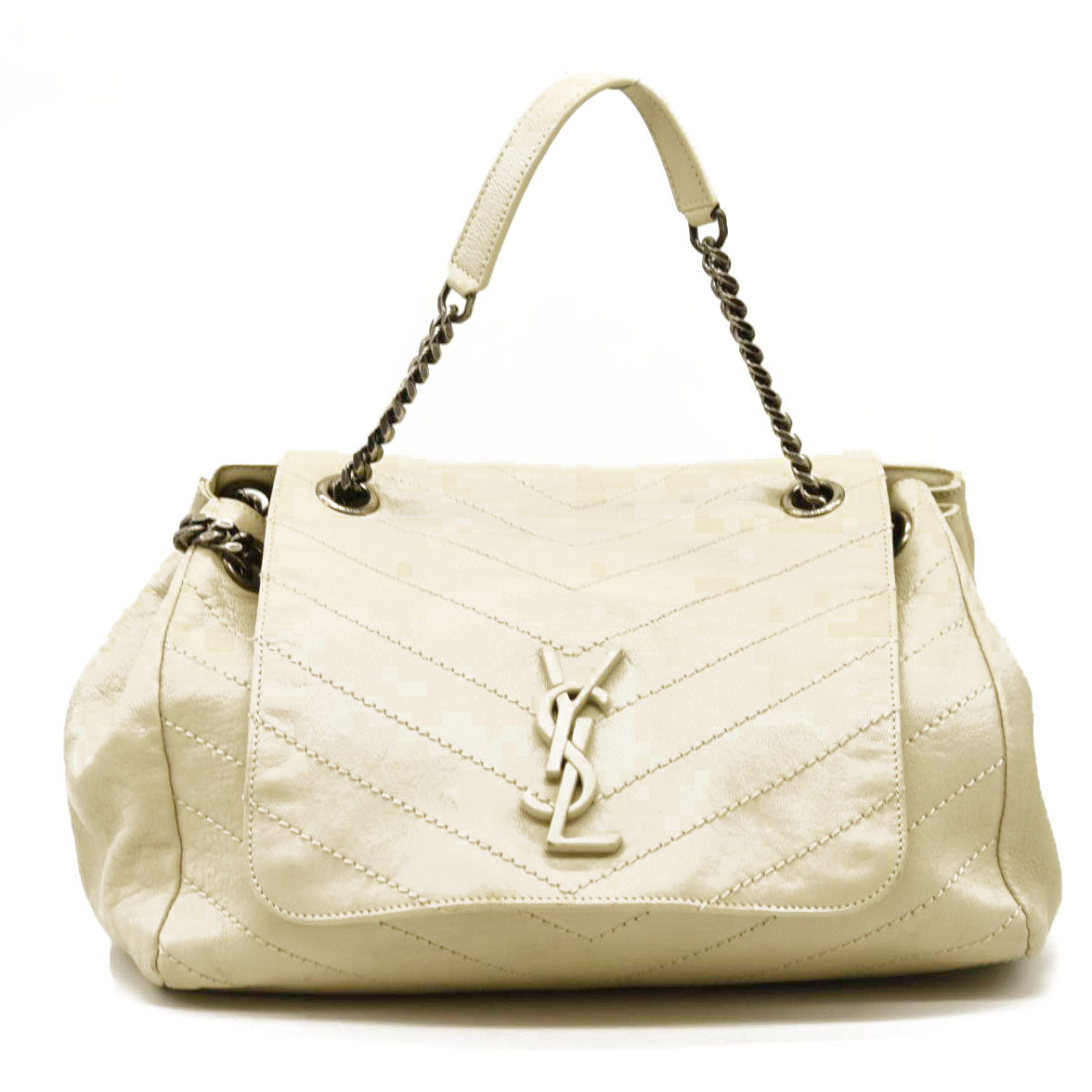 Saint Laurent Vintage Lambskin Chevron Monogram Large Nolita Crema Sof MyDesignerly