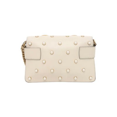 PRE-ORDER  Gucci  Nappa Pearl Studded Mini Queen Margaret Broadway Shoulder Bag Mystic White