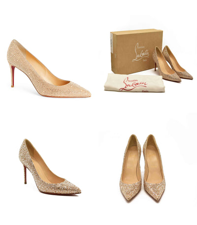 Christian Louboutin Kate 85 mm Gold Crystal Embellished Pumps EU 35