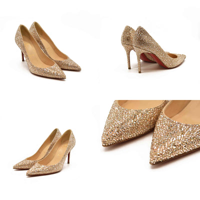 Christian Louboutin Kate 85 mm Gold Crystal Embellished Pumps EU 35