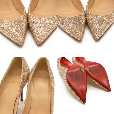 Christian Louboutin Kate 85 mm Gold Crystal Embellished Pumps EU 35