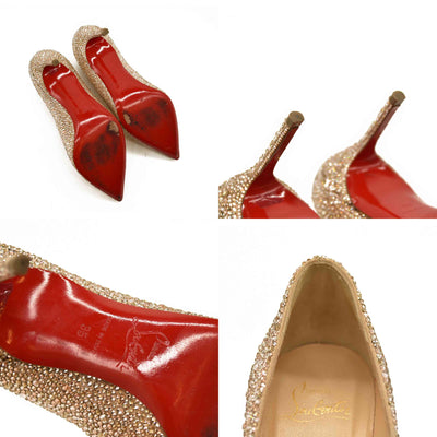 Christian Louboutin Kate 85 mm Gold Crystal Embellished Pumps EU 35
