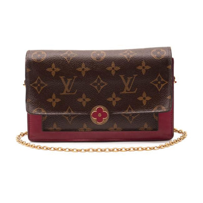 USED Louis Vuitton Flore Chain Wallet Fuchsia Brown Monogram Canvas Shoulder Bag