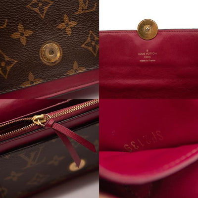 USED Louis Vuitton Flore Chain Wallet Fuchsia Brown Monogram Canvas Shoulder Bag