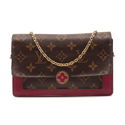 USED Louis Vuitton Flore Chain Wallet Fuchsia Brown Monogram Canvas Shoulder Bag