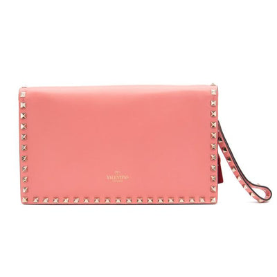 $1990 Valentino Clutch Rockstud Flap Pink Leather Wristlet