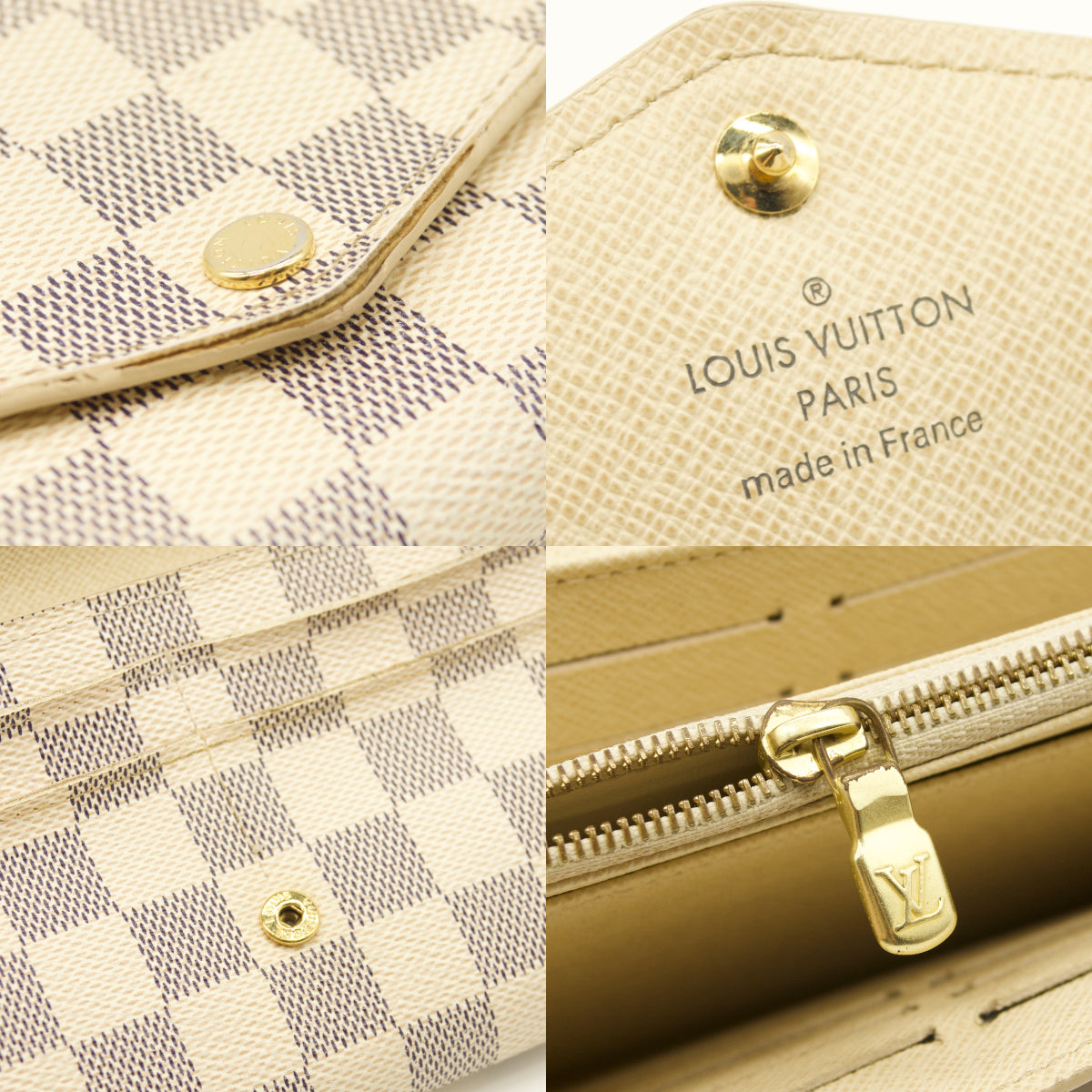 Louis Vuitton Damier Azur Sarah wallet Cream Leather interior