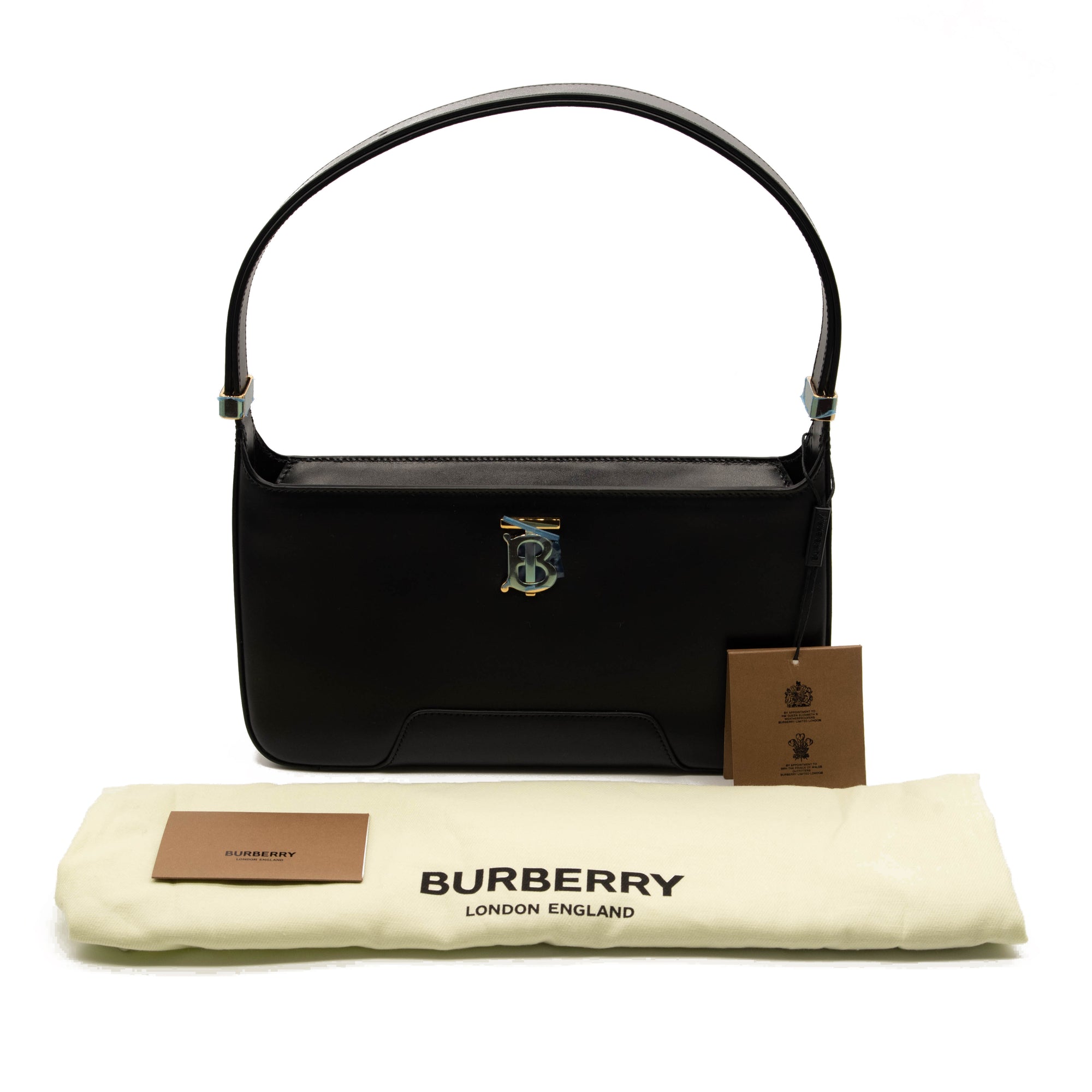 Burberry Black Smooth Calfskin Leather TB Shoulder Bag