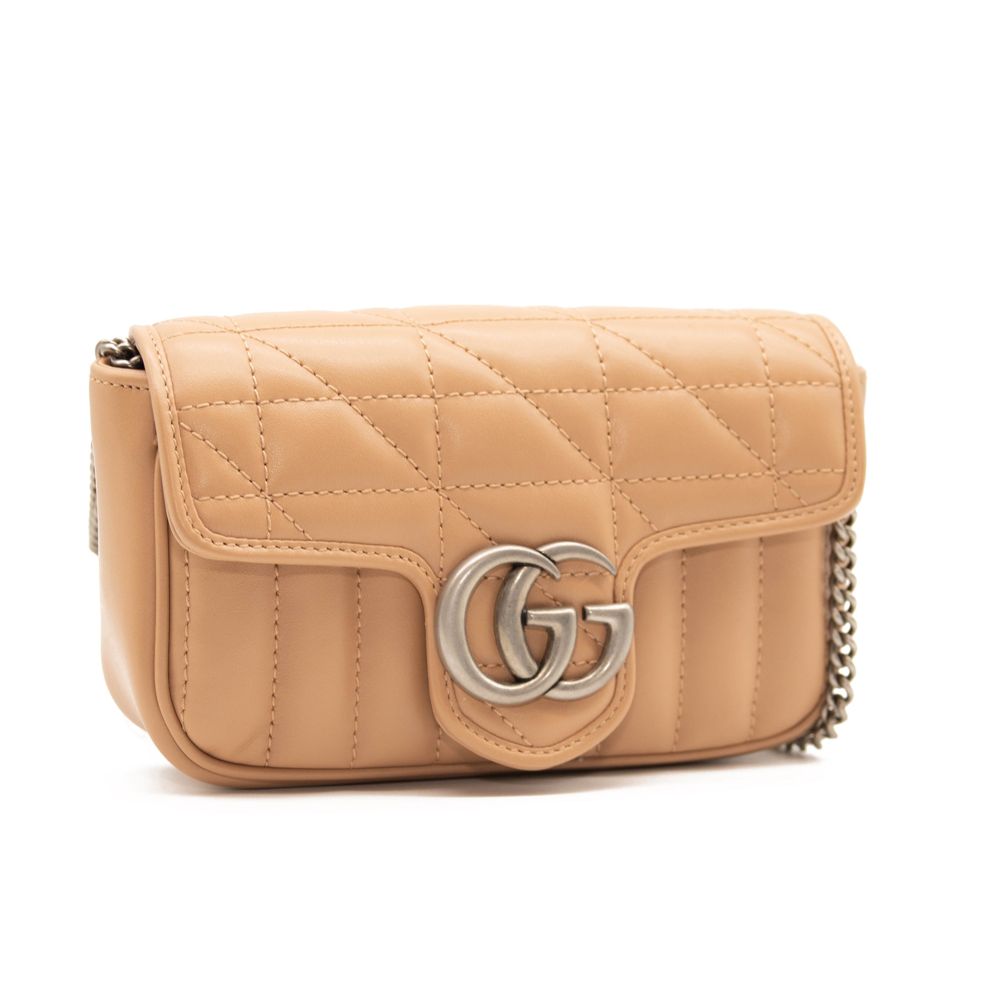 Gucci Beige Matelassé Leather Super Mini GG Marmont Shoulder Bag
