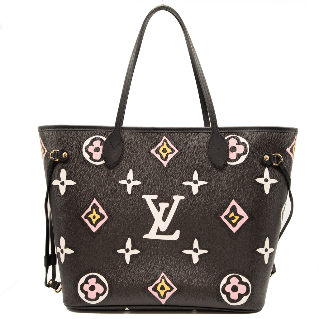 LOUIS VUITTON WILD AT HEART NEVERFULL MM BLACK GIANT FLOWER MONOGRAM BAG