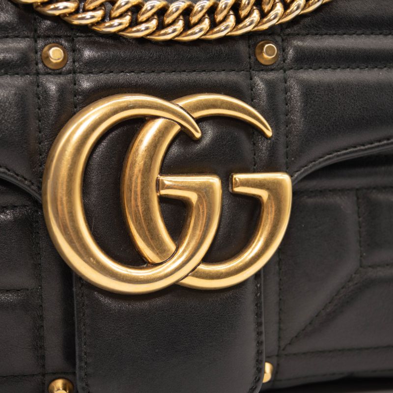 GUCCI Calfskin Matelasse Medium GG Marmont Shoulder Bag Black