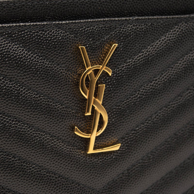 Saint Laurent Ysl Monogram Chevron Quilted Pouch Bag/wallet In Black