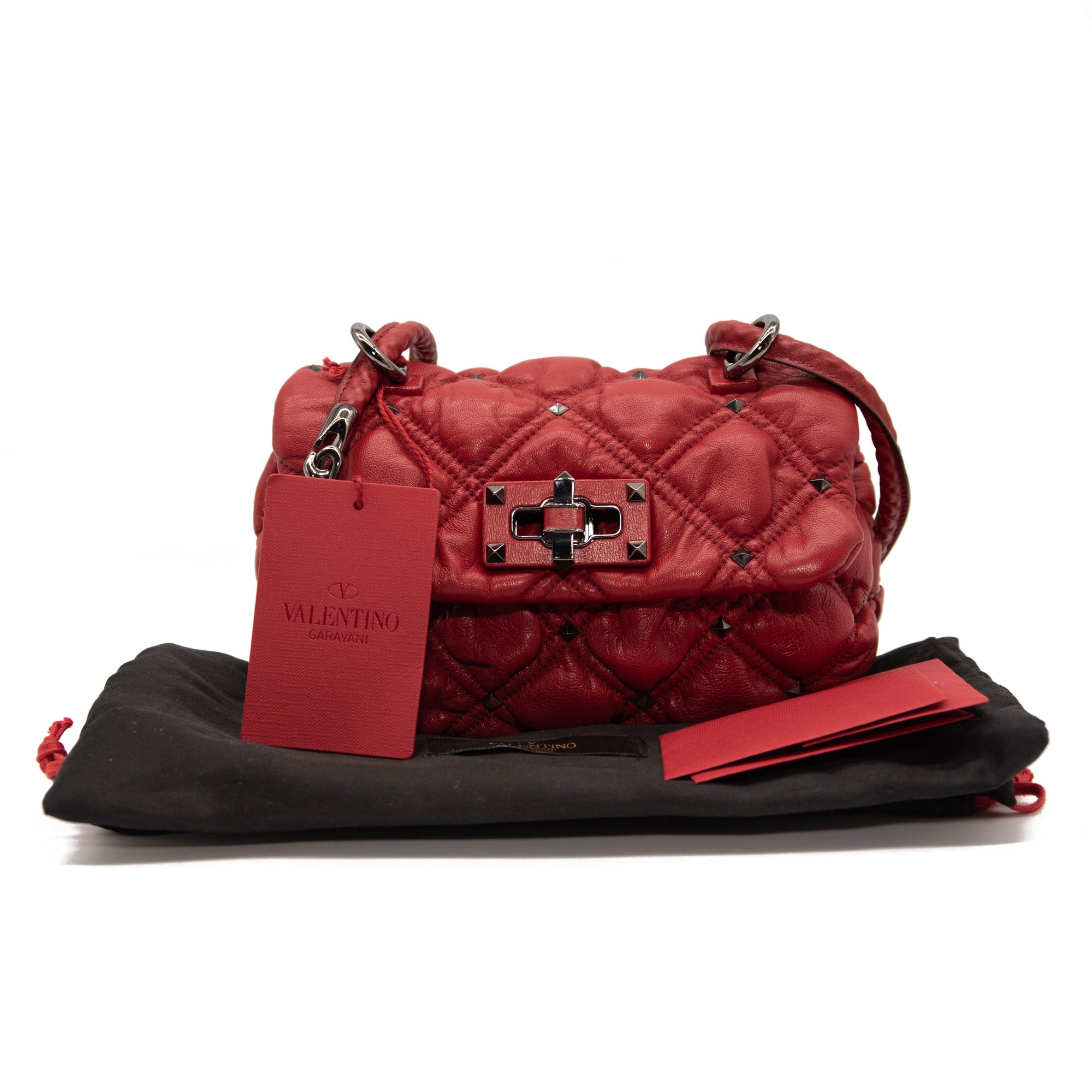 Valentino Small Spikeme Quilted Leather Bag Red - MyDesignerly