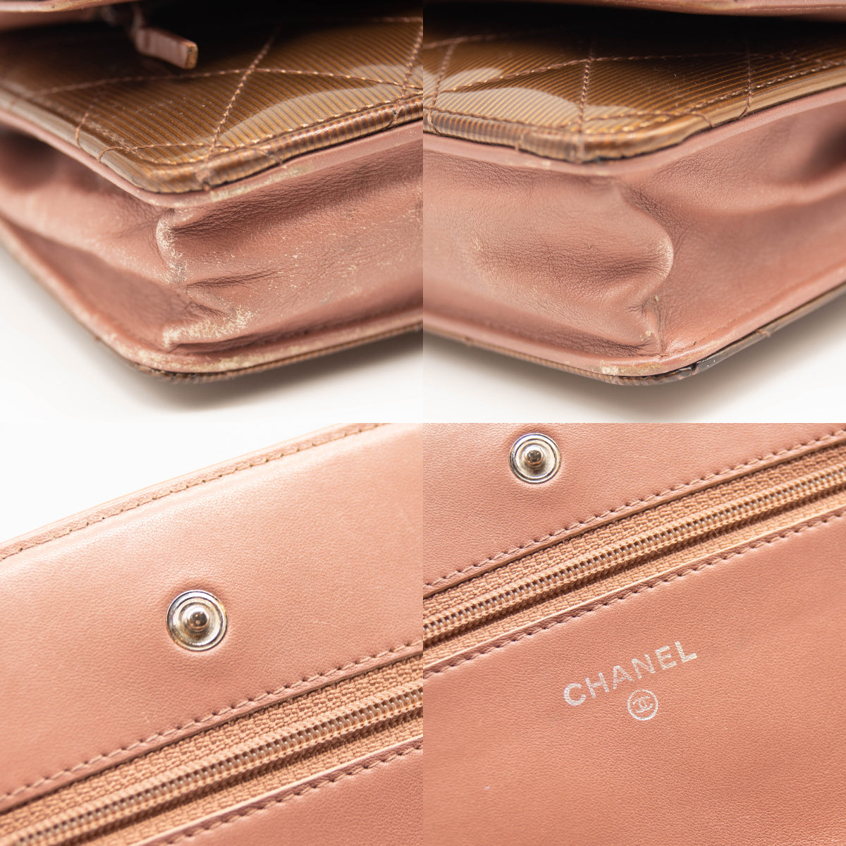 Chanel Brown Metallic CC Logo Long Zip Around Wallet