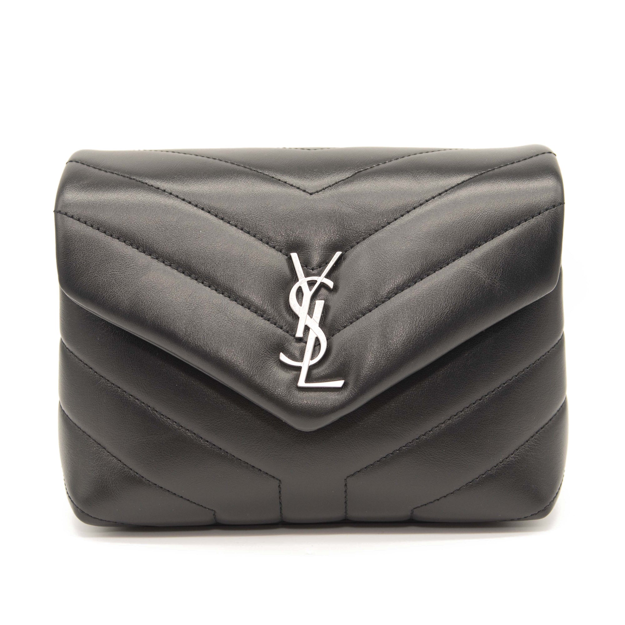 Saint Laurent Calfskin Y Quilted Monogram Monochrome Toy Loulou Crossbody Bag Black