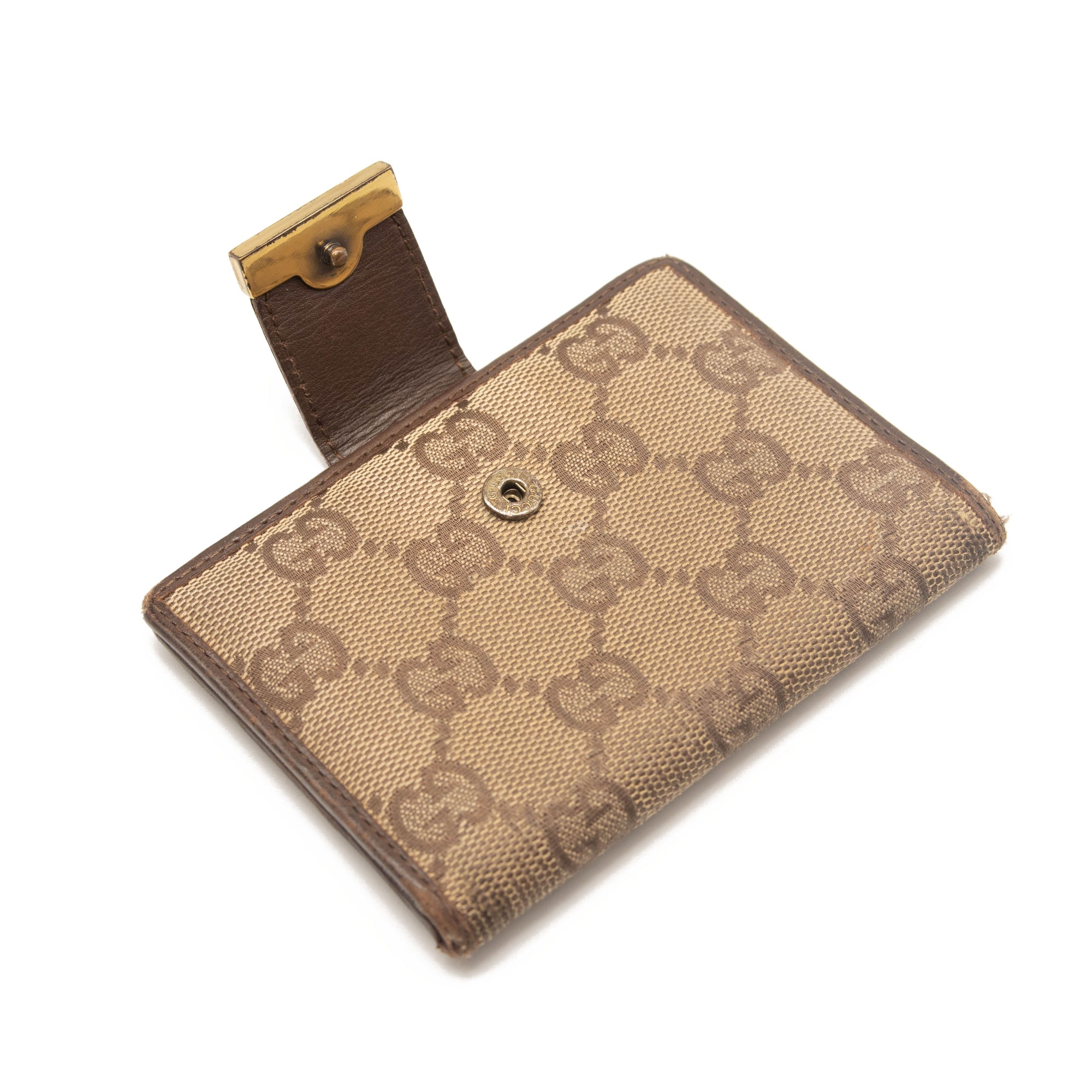 Gucci GG Supreme Monogram Apple Card Case Wallet Brown