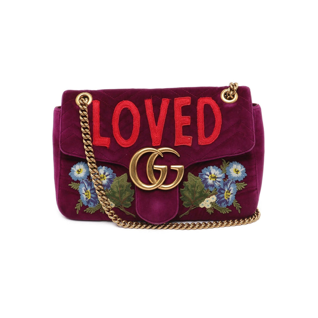 GUCCI Purple Quilted Velvet Embroidered LOVED Medium Marmont Bag -  MyDesignerly