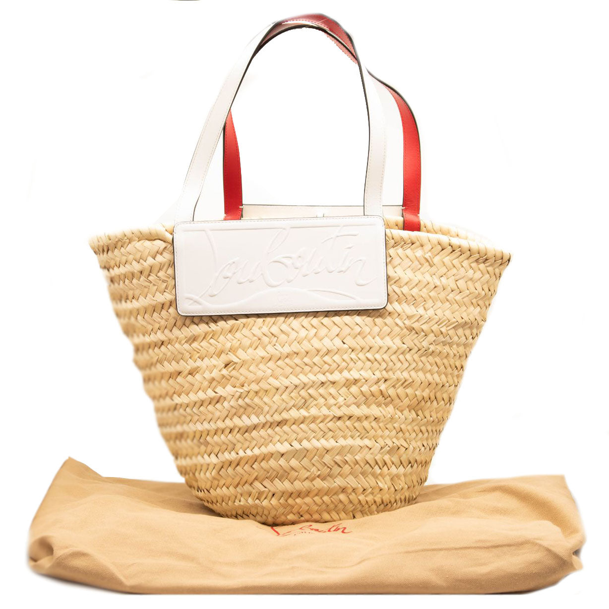 NEW Christian Louboutin Loubishore Logo Straw Tote White