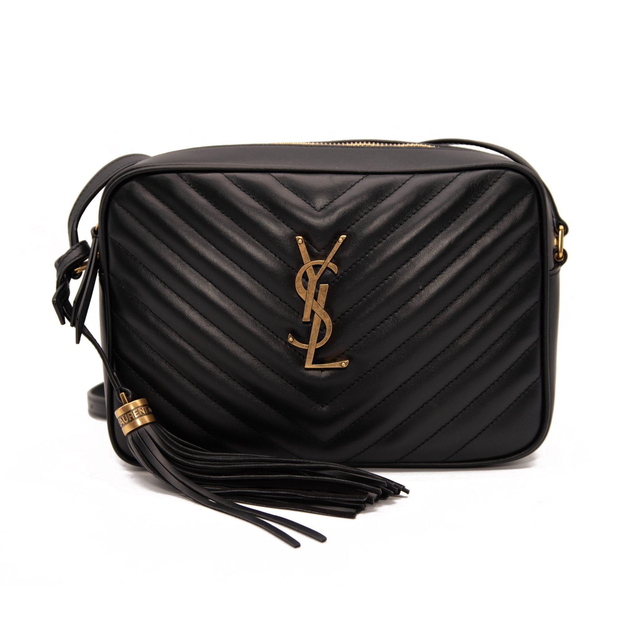 YSL Saint Laurent Lou Quilted Black Calfskin Leather Camera Bag