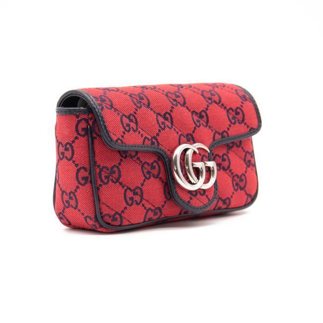 Gucci Monogram Matelasse Diagonal Small GG Marmont Chain Shoulder Bag Beige Black