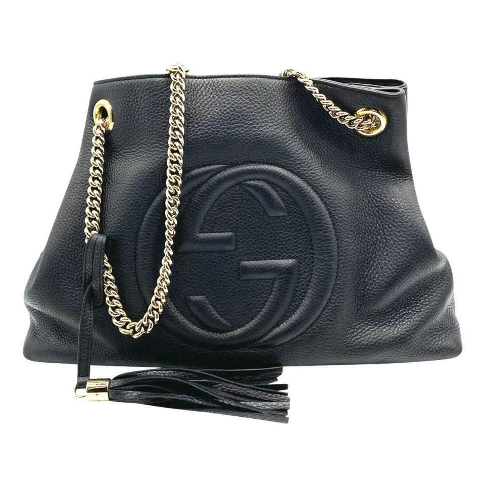 Gucci Soho Pebbled Calfskin Medium Chain Black Leather Shoulder Bag