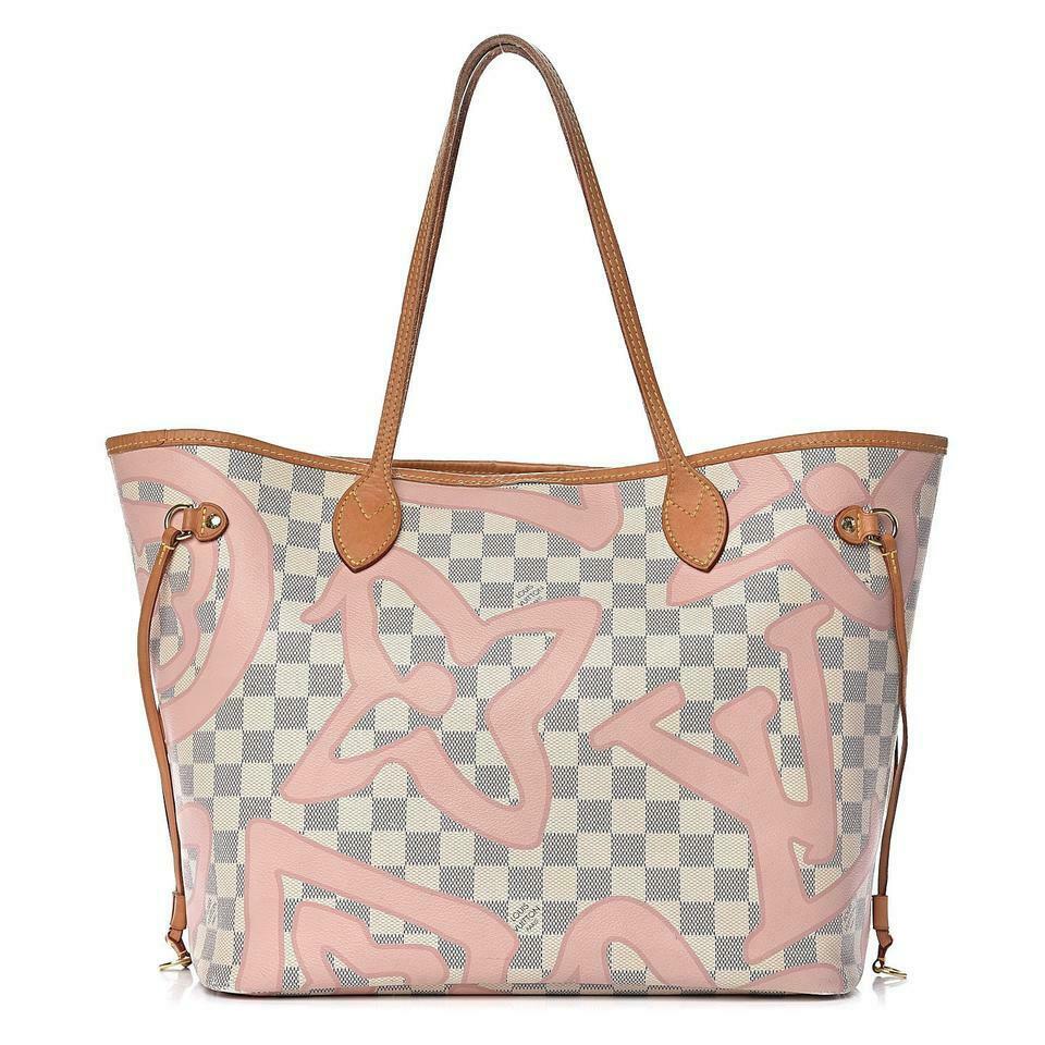 Louis Vuitton Neverfull Damier Azur Tahitienne Mm White Cotton Canvas Tote