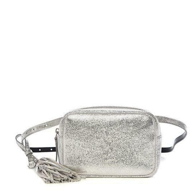 Saint Laurent Camera Bag Lou Monogram Silver Leather Satchel