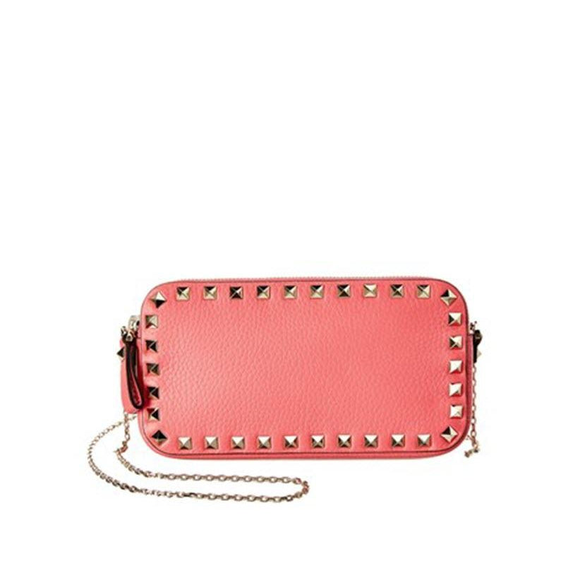 Valentino Rockstud Chain Wallet Pink Leather Cross Body Bag $1295 Crossbody