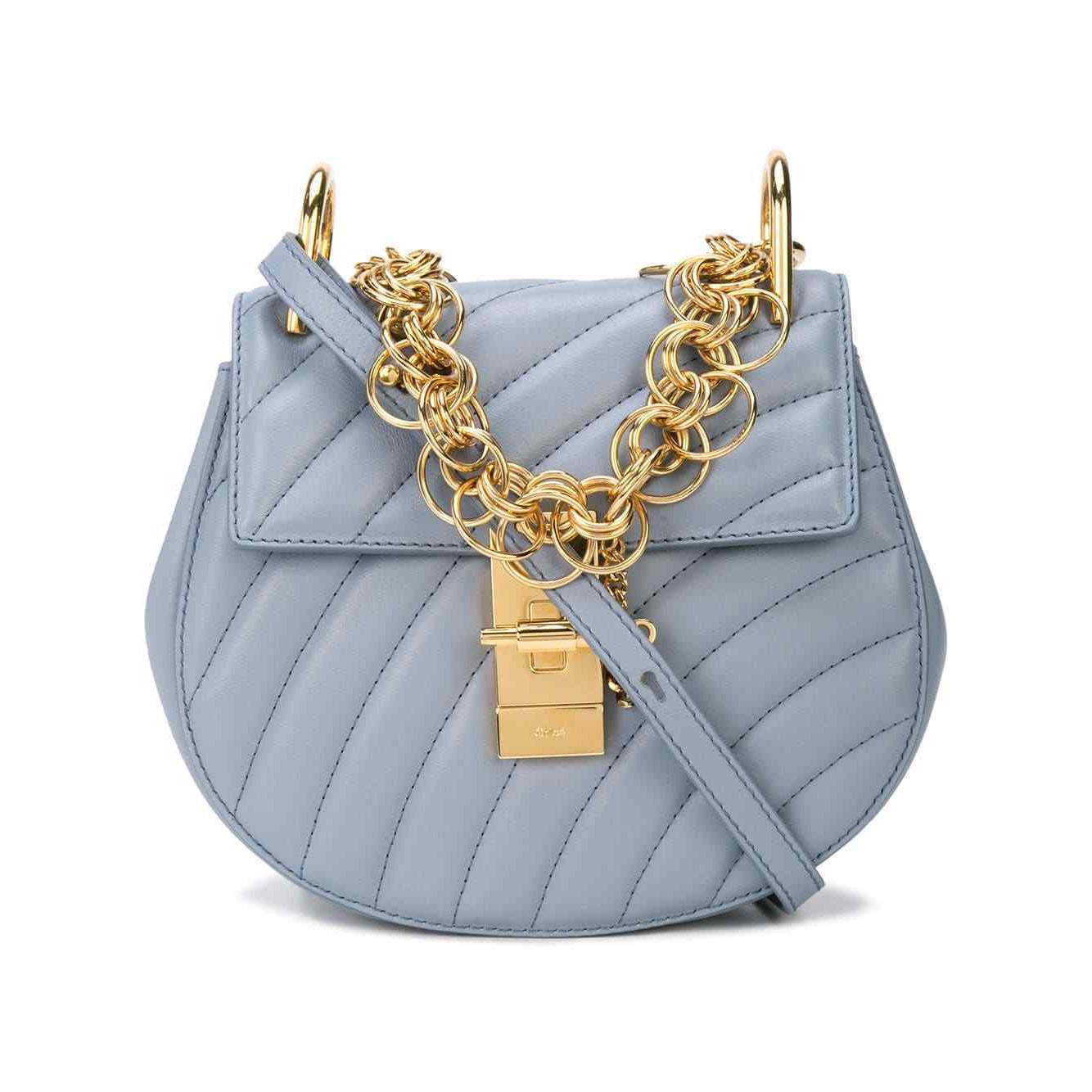 Chloe Bucket Tulip Mini Cross Body Blue Leather Shoulder Bag - MyDesignerly