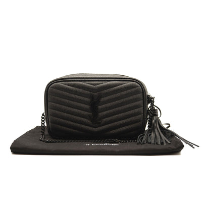 NEW SAINT LAURENT Grain De Poudre Matelasse Monogram Mini Lou Camera Bag Black