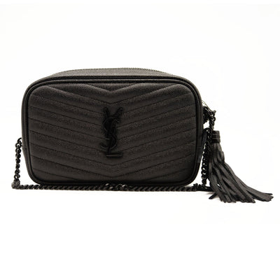 NEW SAINT LAURENT Grain De Poudre Matelasse Monogram Mini Lou Camera Bag Black