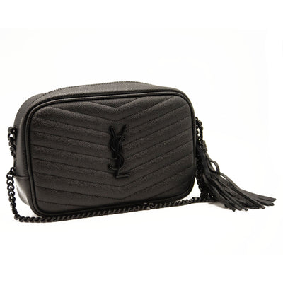 NEW SAINT LAURENT Grain De Poudre Matelasse Monogram Mini Lou Camera Bag Black