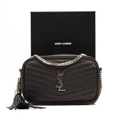 NEW SAINT LAURENT Grain De Poudre Matelasse Monogram Mini Lou Camera Bag Black