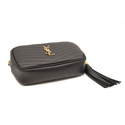 NEW SAINT LAURENT Grain De Poudre Matelasse Monogram Mini Lou Camera Bag Black