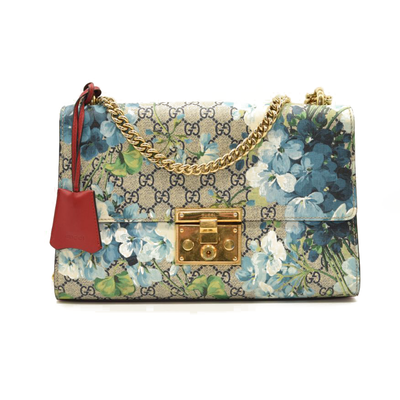 $1980 GUCCI GG Supreme Blooms Medium Padlock Shoulder Bag