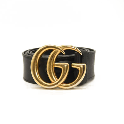 Gucci Calfskin Double G 40mm Belt 95 38 Black Gold