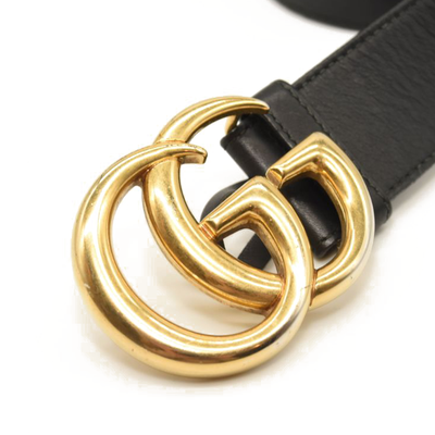 Gucci Calfskin Double G 40mm Belt 95 38 Black Gold