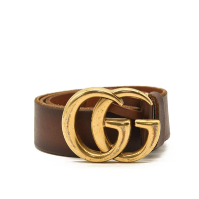 Gucci Faded Calfskin Double G 40mm Belt 90 36 Brown Gold