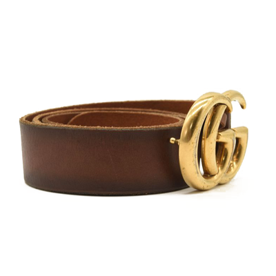 Gucci Faded Calfskin Double G 40mm Belt 90 36 Brown Gold