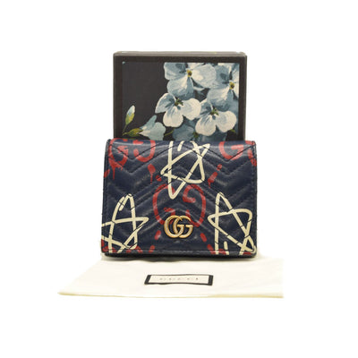 GUCCI Calfskin Matelasse Ghost GG Marmont Card Case Wallet