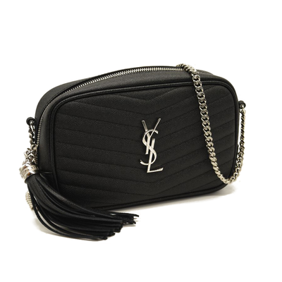 NEW SAINT LAURENT Grain De Poudre Matelasse Monogram Mini Lou Camera Bag Black Silver