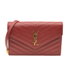 NEW SAINT LAURENT Grain De Poudre Matelasse Chevron Cassandre Envelope Chain Wallet Red