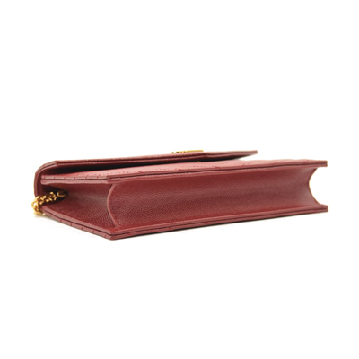 NEW SAINT LAURENT Grain De Poudre Matelasse Chevron Cassandre Envelope Chain Wallet Red