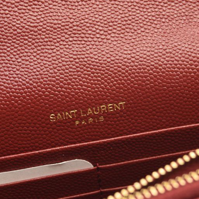 NEW SAINT LAURENT Grain De Poudre Matelasse Chevron Cassandre Envelope Chain Wallet Red