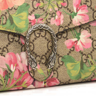 Gucci GG Supreme Monogram Blooms Dionysus Chain Wallet Beige Multicolor Dry Rose